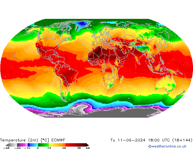 Temperature (2m) ECMWF Tu 11.06.2024 18 UTC