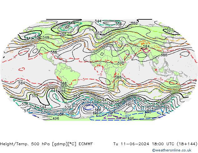 Height/Temp. 500 hPa ECMWF Tu 11.06.2024 18 UTC