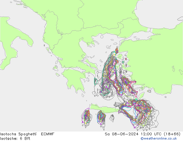 Isotachs Spaghetti ECMWF Sa 08.06.2024 12 UTC