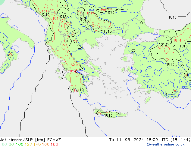 джет/приземное давление ECMWF вт 11.06.2024 18 UTC