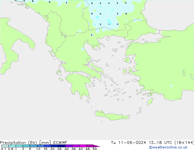 Totale neerslag (6h) ECMWF di 11.06.2024 18 UTC