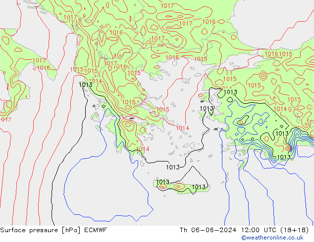 Surface pressure ECMWF Th 06.06.2024 12 UTC