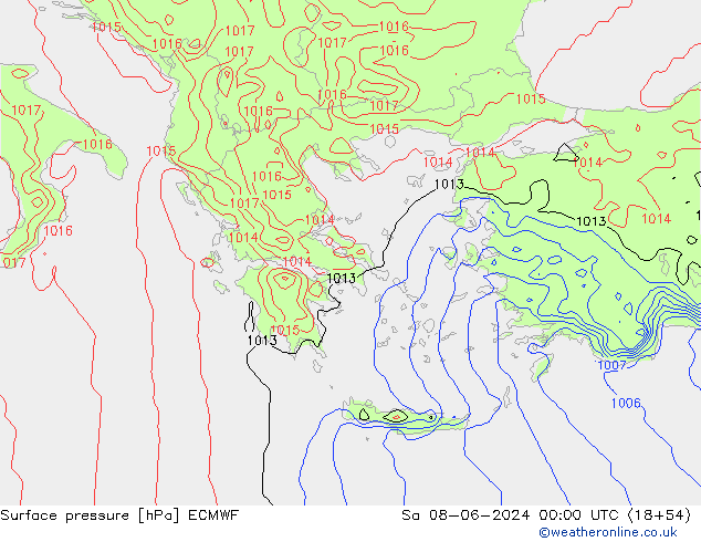 Surface pressure ECMWF Sa 08.06.2024 00 UTC