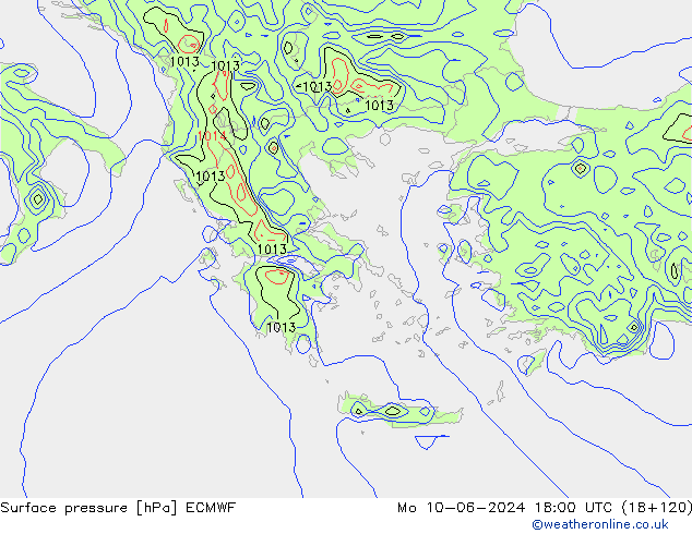 ciśnienie ECMWF pon. 10.06.2024 18 UTC