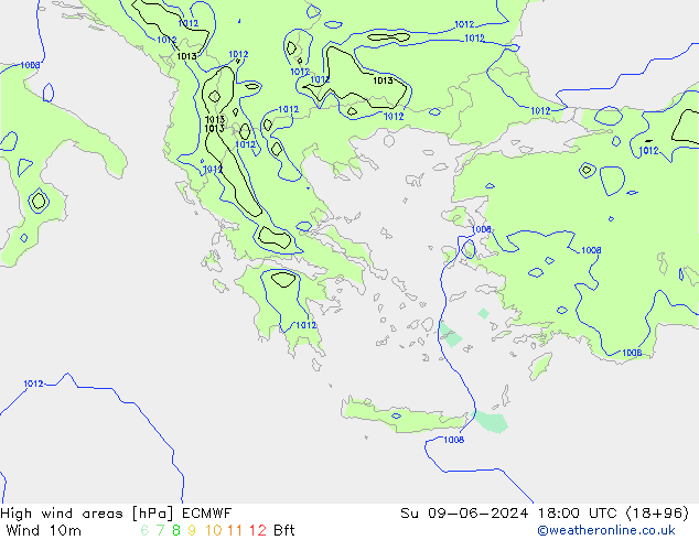 High wind areas ECMWF Su 09.06.2024 18 UTC