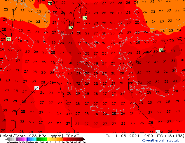 Height/Temp. 925 hPa ECMWF mar 11.06.2024 12 UTC