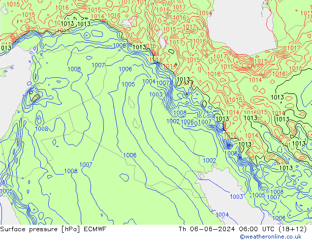 Surface pressure ECMWF Th 06.06.2024 06 UTC