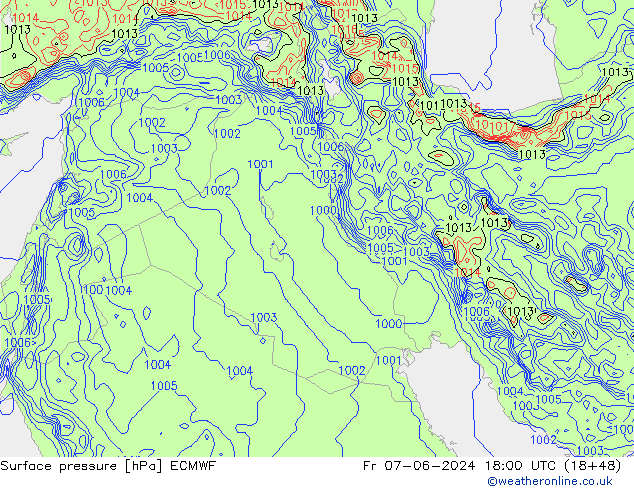 pressão do solo ECMWF Sex 07.06.2024 18 UTC