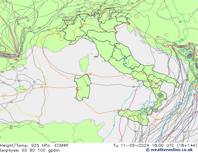 Hoogte/Temp. 925 hPa ECMWF di 11.06.2024 18 UTC