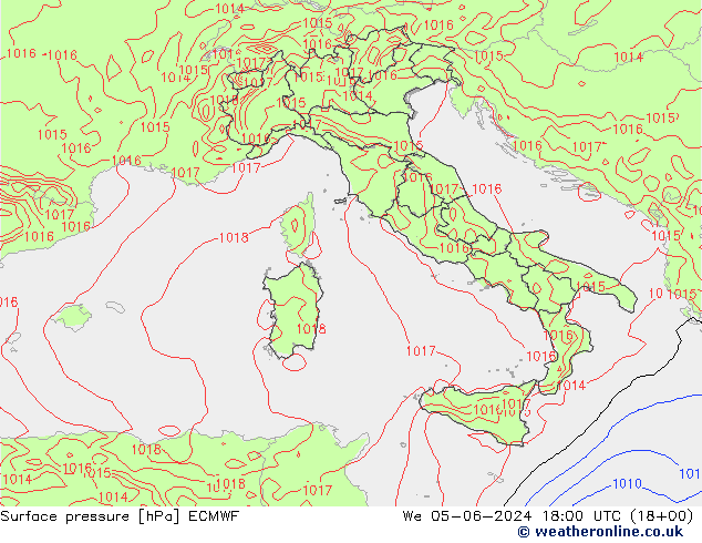 Luchtdruk (Grond) ECMWF wo 05.06.2024 18 UTC