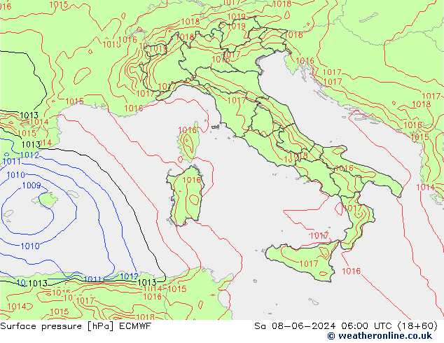 Pressione al suolo ECMWF sab 08.06.2024 06 UTC