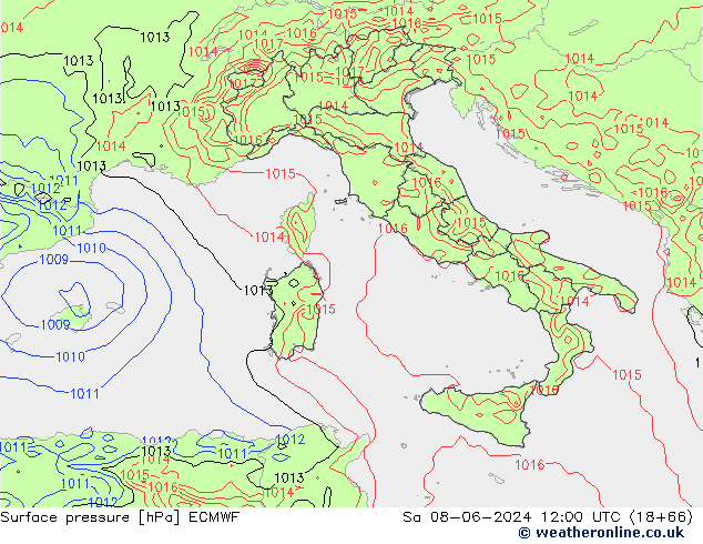 Surface pressure ECMWF Sa 08.06.2024 12 UTC