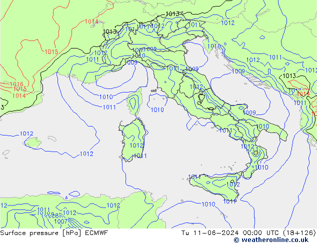 Presión superficial ECMWF mar 11.06.2024 00 UTC