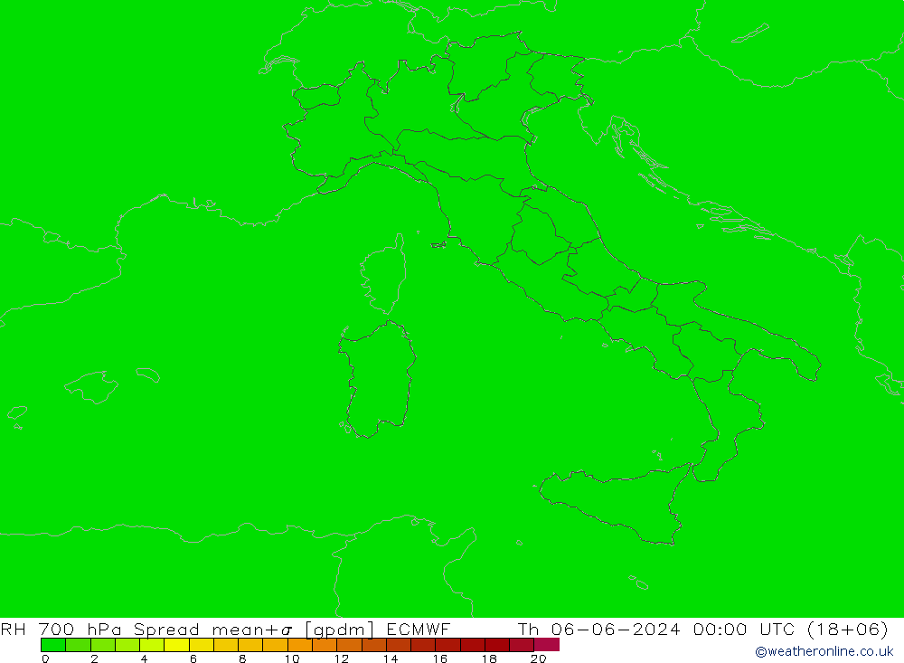 Humidité rel. 700 hPa Spread ECMWF jeu 06.06.2024 00 UTC