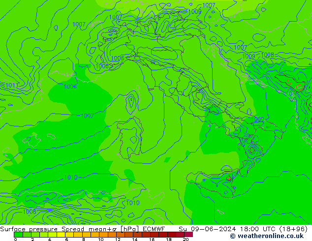 Yer basıncı Spread ECMWF Paz 09.06.2024 18 UTC