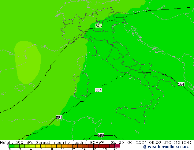 Height 500 hPa Spread ECMWF Su 09.06.2024 06 UTC