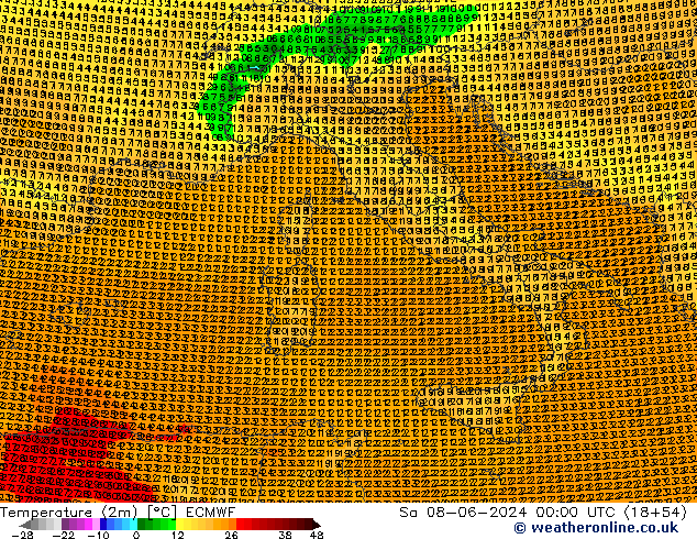 Temperature (2m) ECMWF Sa 08.06.2024 00 UTC