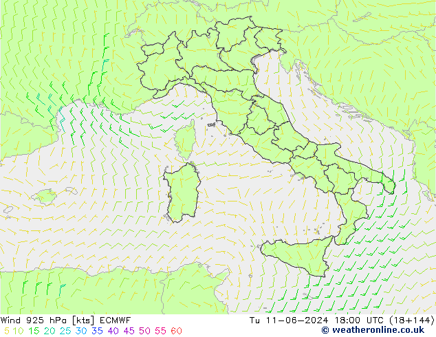 Wind 925 hPa ECMWF Tu 11.06.2024 18 UTC