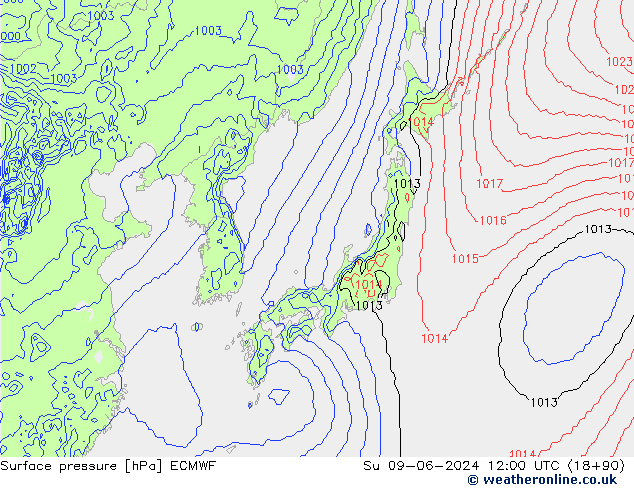 Pressione al suolo ECMWF dom 09.06.2024 12 UTC