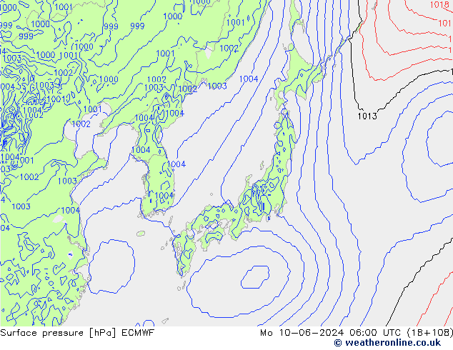 Surface pressure ECMWF Mo 10.06.2024 06 UTC