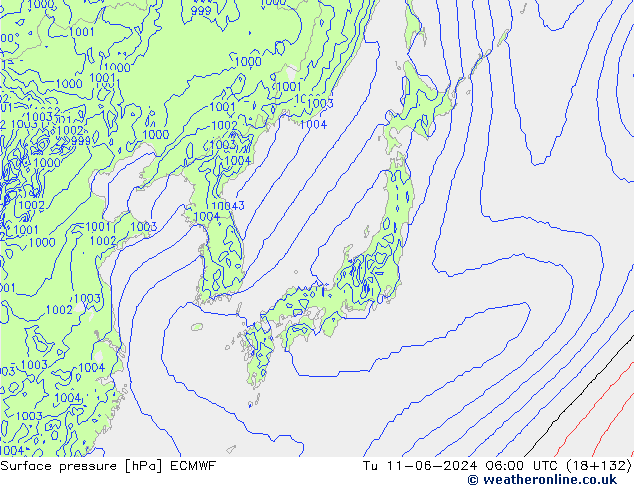 pressão do solo ECMWF Ter 11.06.2024 06 UTC