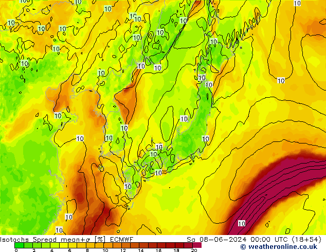 Isotaca Spread ECMWF sáb 08.06.2024 00 UTC