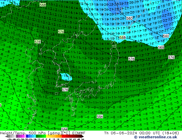 Height/Temp. 500 hPa ECMWF Th 06.06.2024 00 UTC