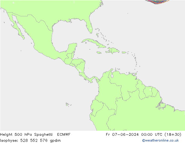 Height 500 hPa Spaghetti ECMWF Fr 07.06.2024 00 UTC