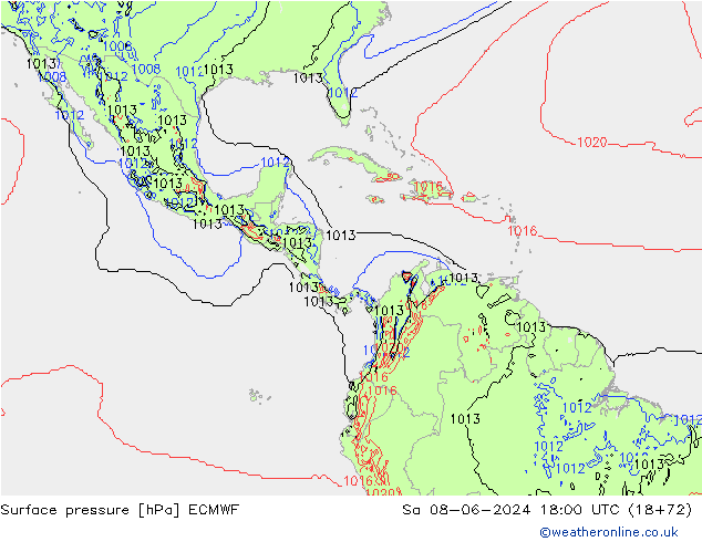 Presión superficial ECMWF sáb 08.06.2024 18 UTC