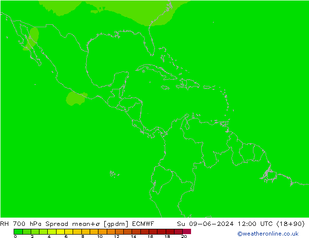 RH 700 hPa Spread ECMWF Su 09.06.2024 12 UTC