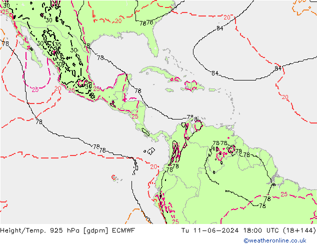 Height/Temp. 925 hPa ECMWF Tu 11.06.2024 18 UTC