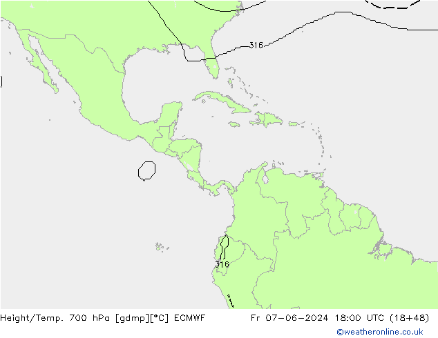 Height/Temp. 700 hPa ECMWF Fr 07.06.2024 18 UTC