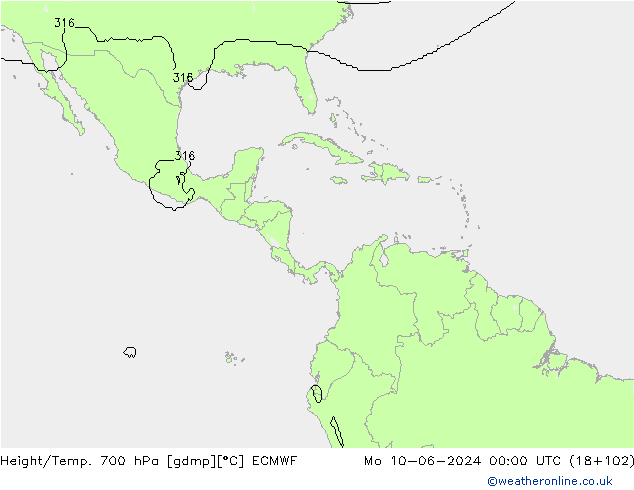 Height/Temp. 700 гПа ECMWF пн 10.06.2024 00 UTC