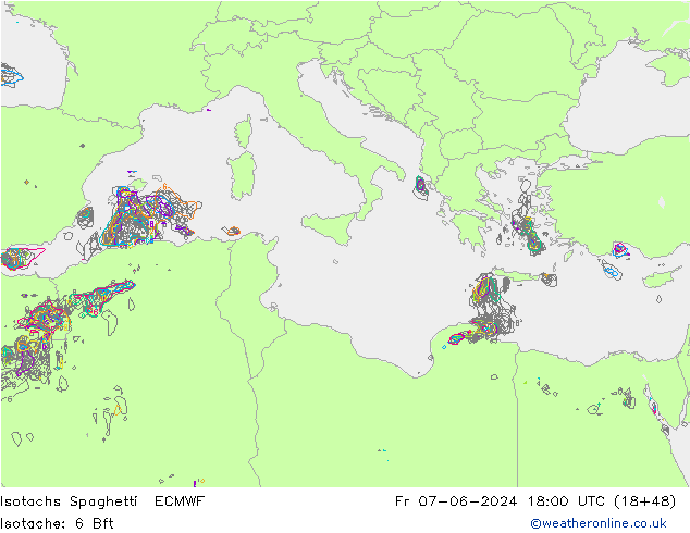 Isotachen Spaghetti ECMWF Fr 07.06.2024 18 UTC