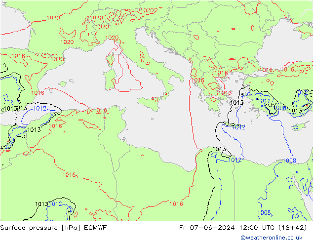 Luchtdruk (Grond) ECMWF vr 07.06.2024 12 UTC