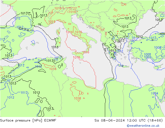 Surface pressure ECMWF Sa 08.06.2024 12 UTC