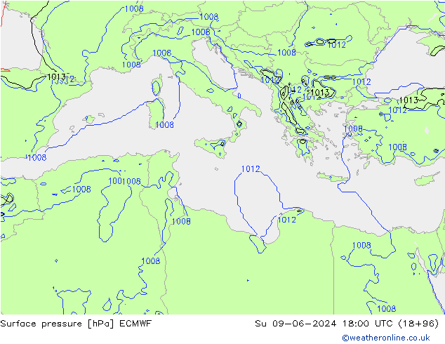 Luchtdruk (Grond) ECMWF zo 09.06.2024 18 UTC