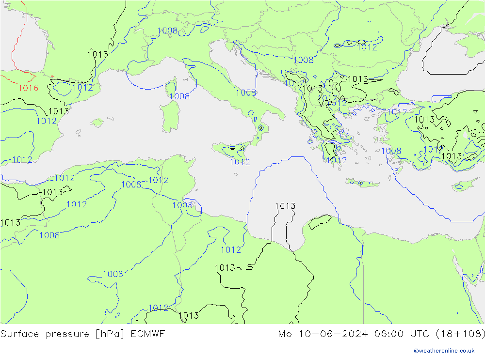 pressão do solo ECMWF Seg 10.06.2024 06 UTC