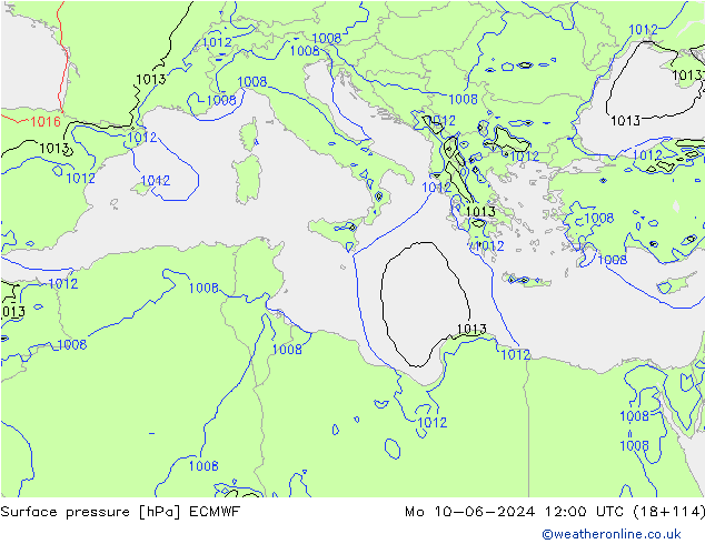 pressão do solo ECMWF Seg 10.06.2024 12 UTC