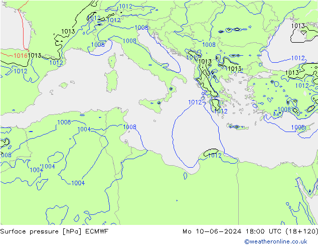 приземное давление ECMWF пн 10.06.2024 18 UTC