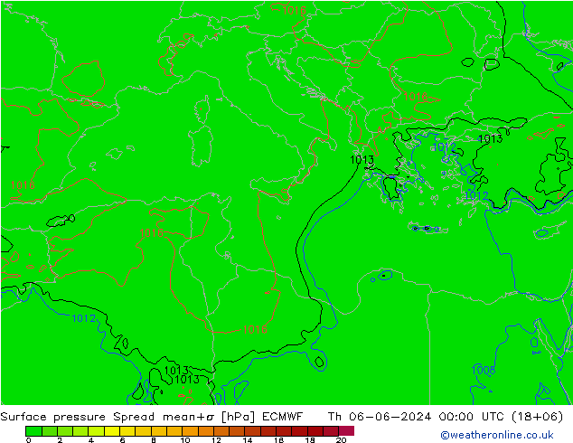 Presión superficial Spread ECMWF jue 06.06.2024 00 UTC