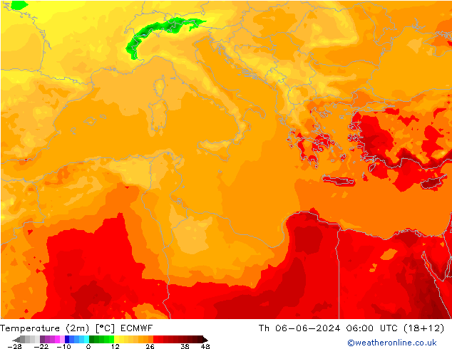 Temperature (2m) ECMWF Th 06.06.2024 06 UTC