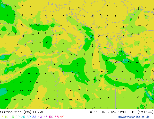 Rüzgar 10 m ECMWF Sa 11.06.2024 18 UTC