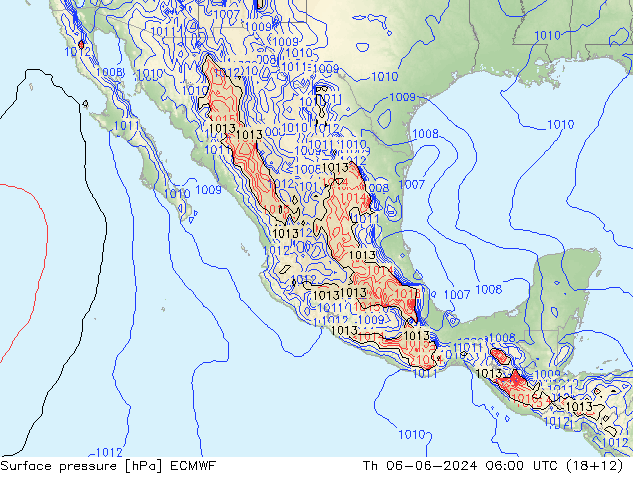 Presión superficial ECMWF jue 06.06.2024 06 UTC