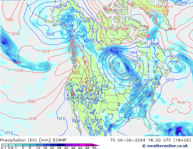 Precipitation (6h) ECMWF Čt 06.06.2024 00 UTC