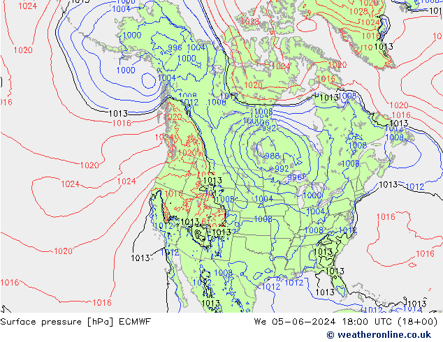 Presión superficial ECMWF mié 05.06.2024 18 UTC
