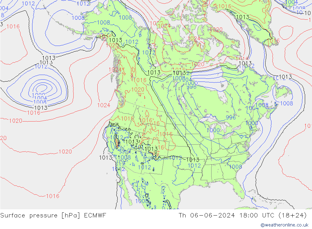 地面气压 ECMWF 星期四 06.06.2024 18 UTC