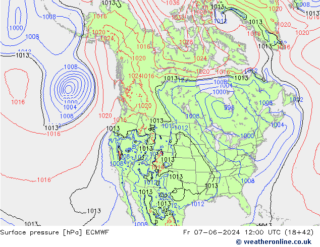 pressão do solo ECMWF Sex 07.06.2024 12 UTC