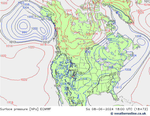 Atmosférický tlak ECMWF So 08.06.2024 18 UTC