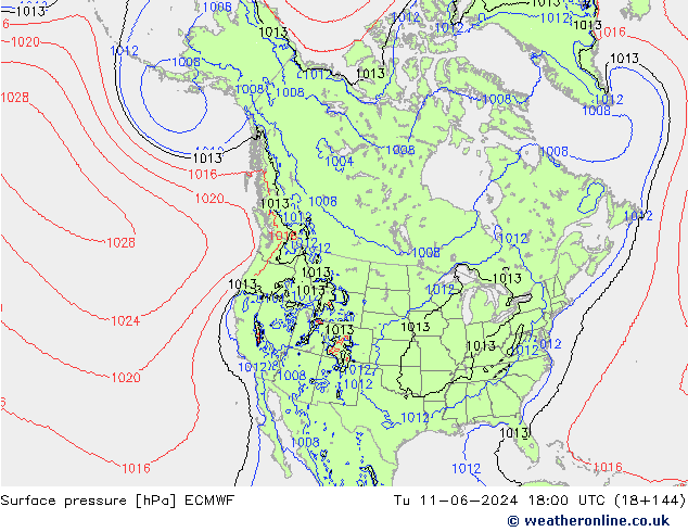 Surface pressure ECMWF Tu 11.06.2024 18 UTC